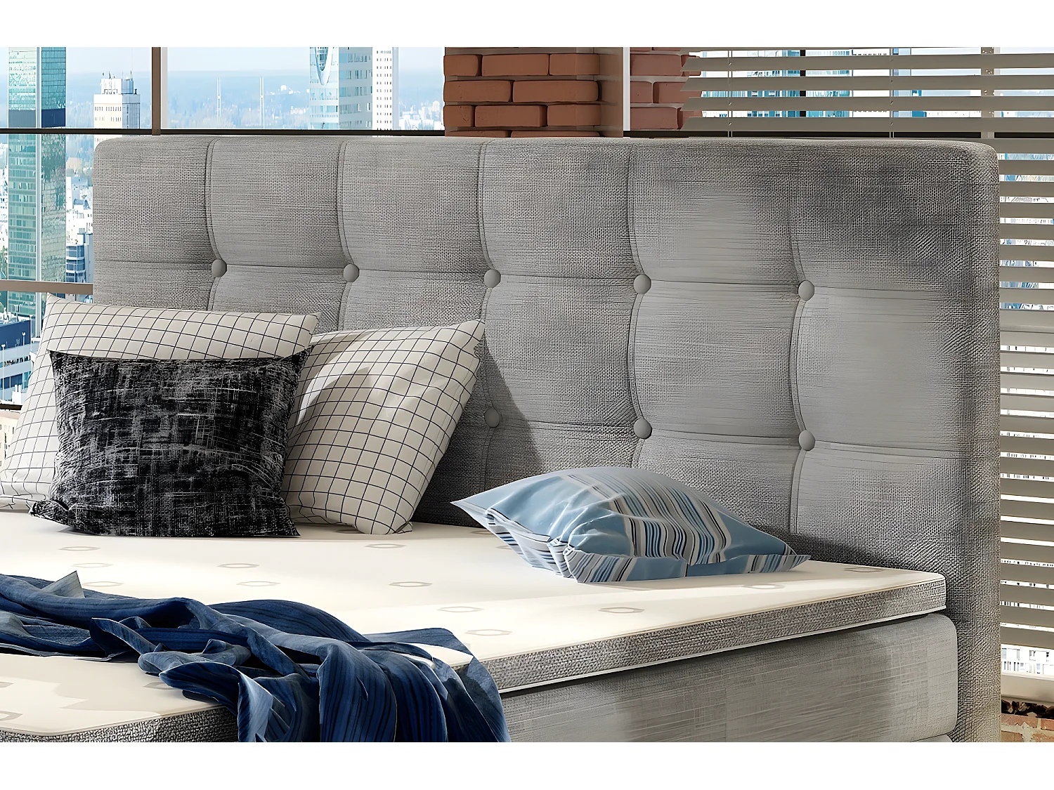 Ensemble boxspring complet tête de lit + sommiers + matelas + surmatelas INAYA de VENESETTI - tissu luxe gris - 160x200 cm