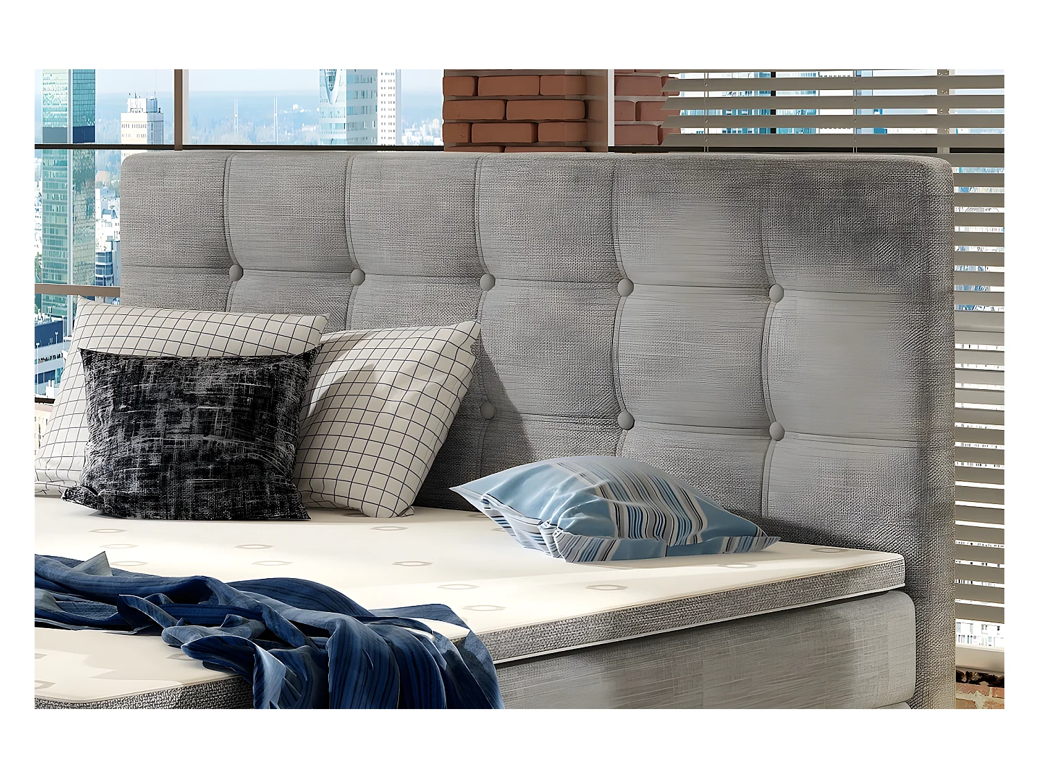 Ensemble boxspring complet tête de lit + sommiers + matelas + surmatelas INAYA de VENESETTI - tissu luxe gris - 160x200 cm