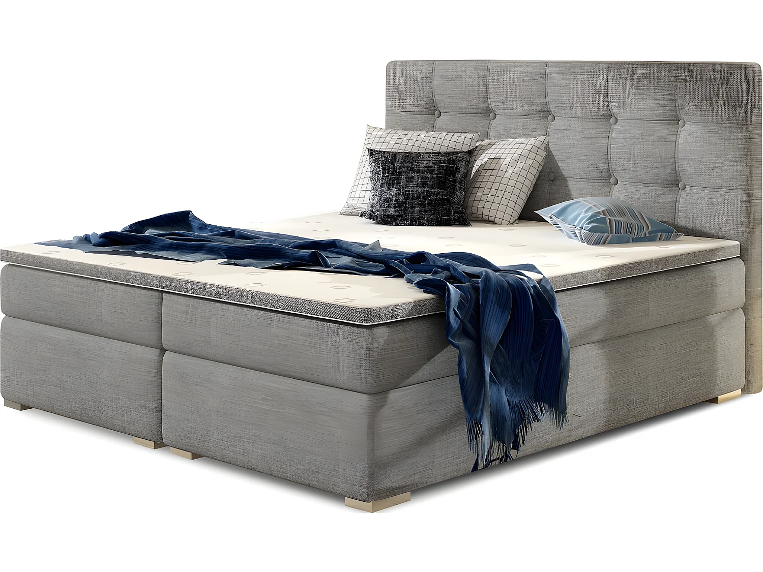 Ensemble boxspring complet tête de lit + sommiers + matelas + surmatelas INAYA de VENESETTI - tissu luxe gris - 140x200 cm