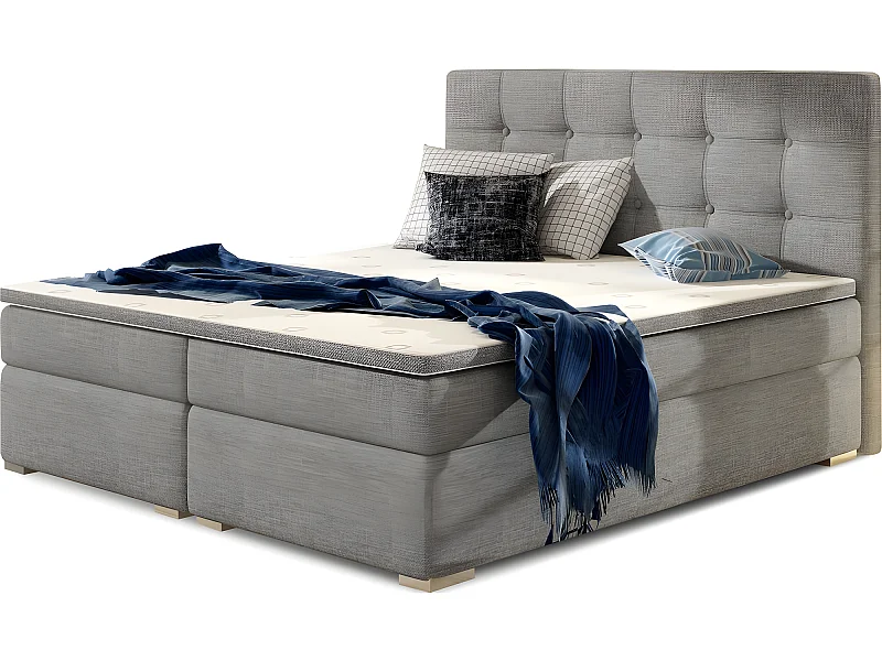 Ensemble boxspring complet tête de lit + sommiers + matelas + surmatelas INAYA de VENESETTI - tissu luxe gris - 140x200 cm