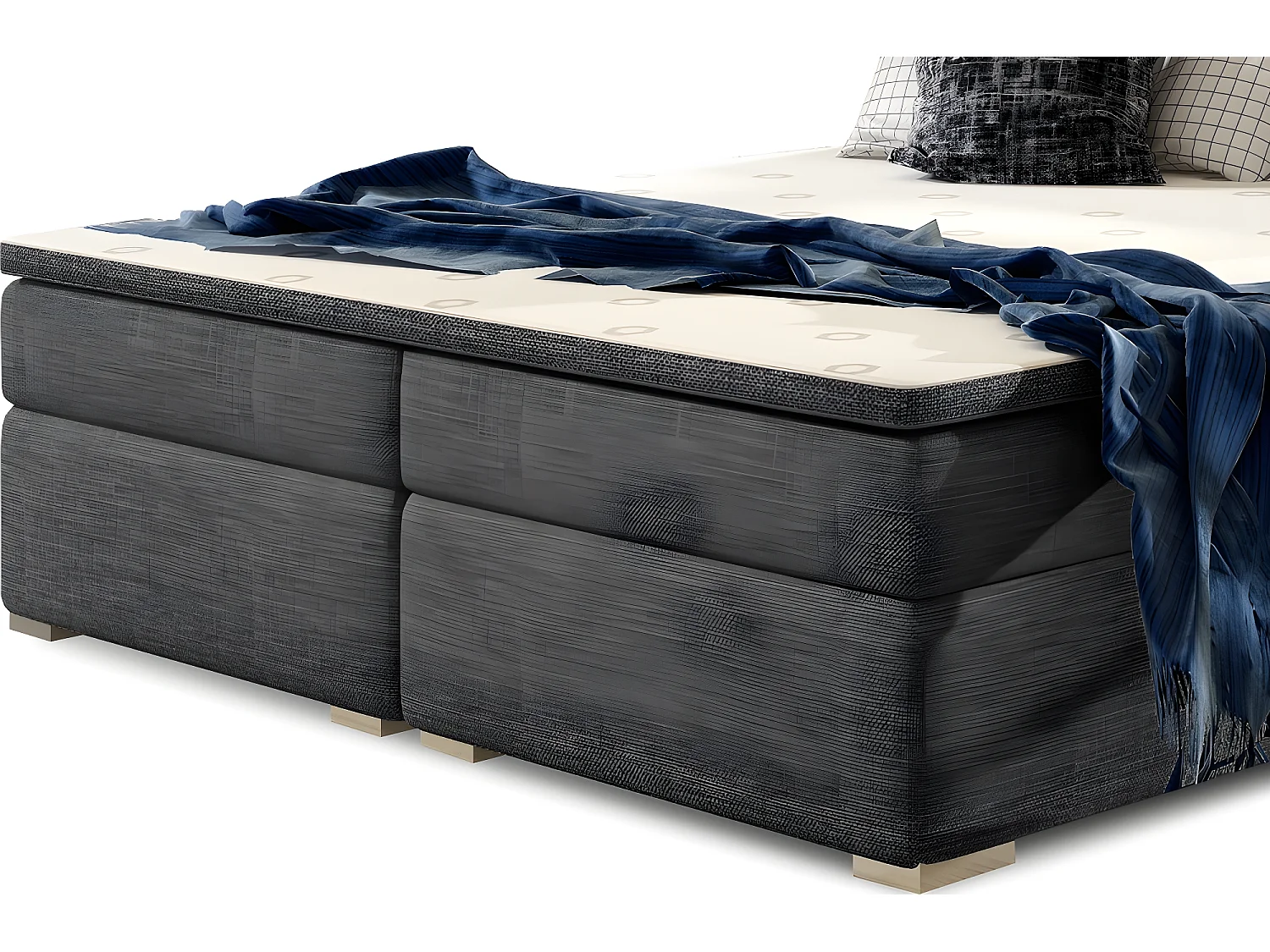 Ensemble boxspring complet tête de lit + sommiers + matelas + surmatelas INAYA de VENESETTI - tissu luxe gris foncé - 160x200 cm