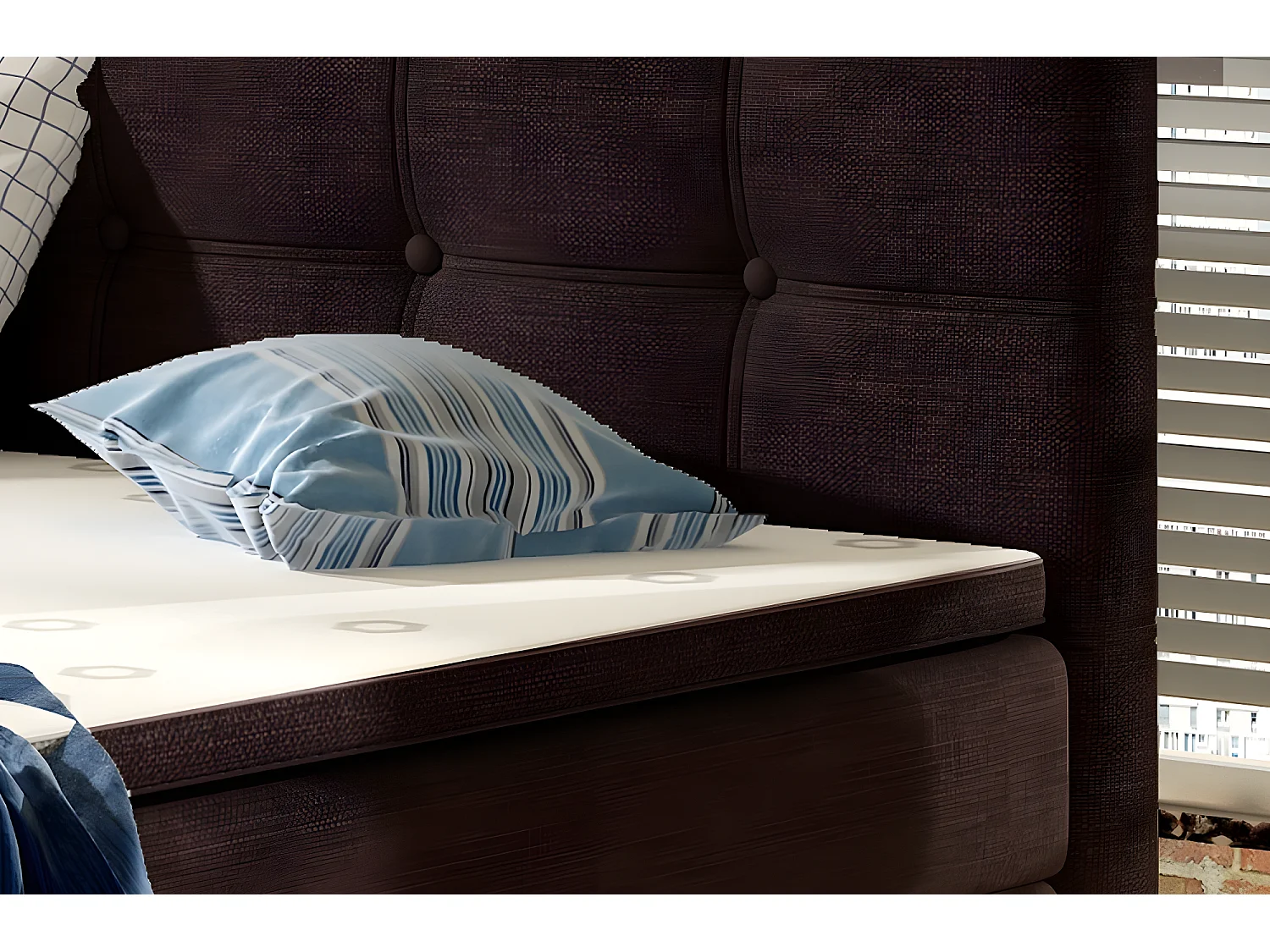 Ensemble boxspring complet tête de lit + sommiers + matelas + surmatelas INAYA de VENESETTI - tissu luxe chocolat - 160x200 cm