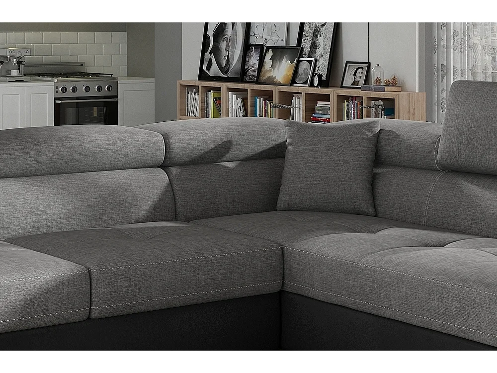 Canapé d'angle droit convertible 5 places avec coffre en simili cuir noir