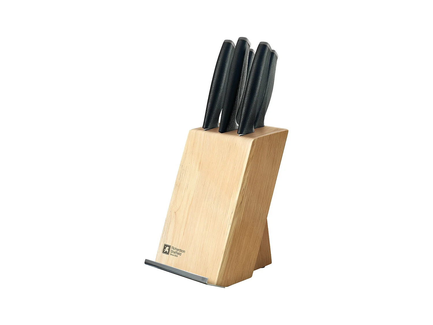 Advantage - Bloc bois naturel 5 pièces lames inox avec porte tablette
