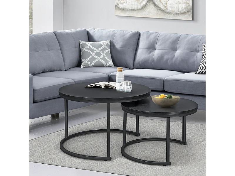 Set de 2 tables basses Christchurch rondes gigognes noir [en.casa]
