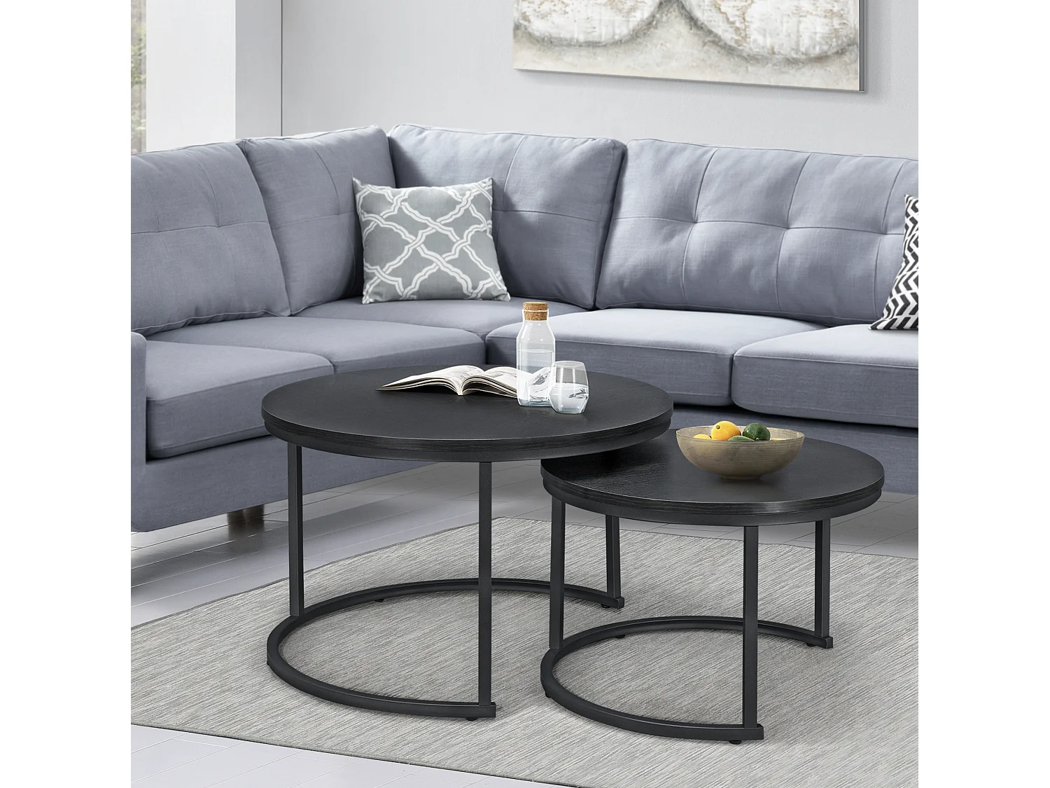 Set de 2 tables basses Christchurch rondes gigognes noir [en.casa]