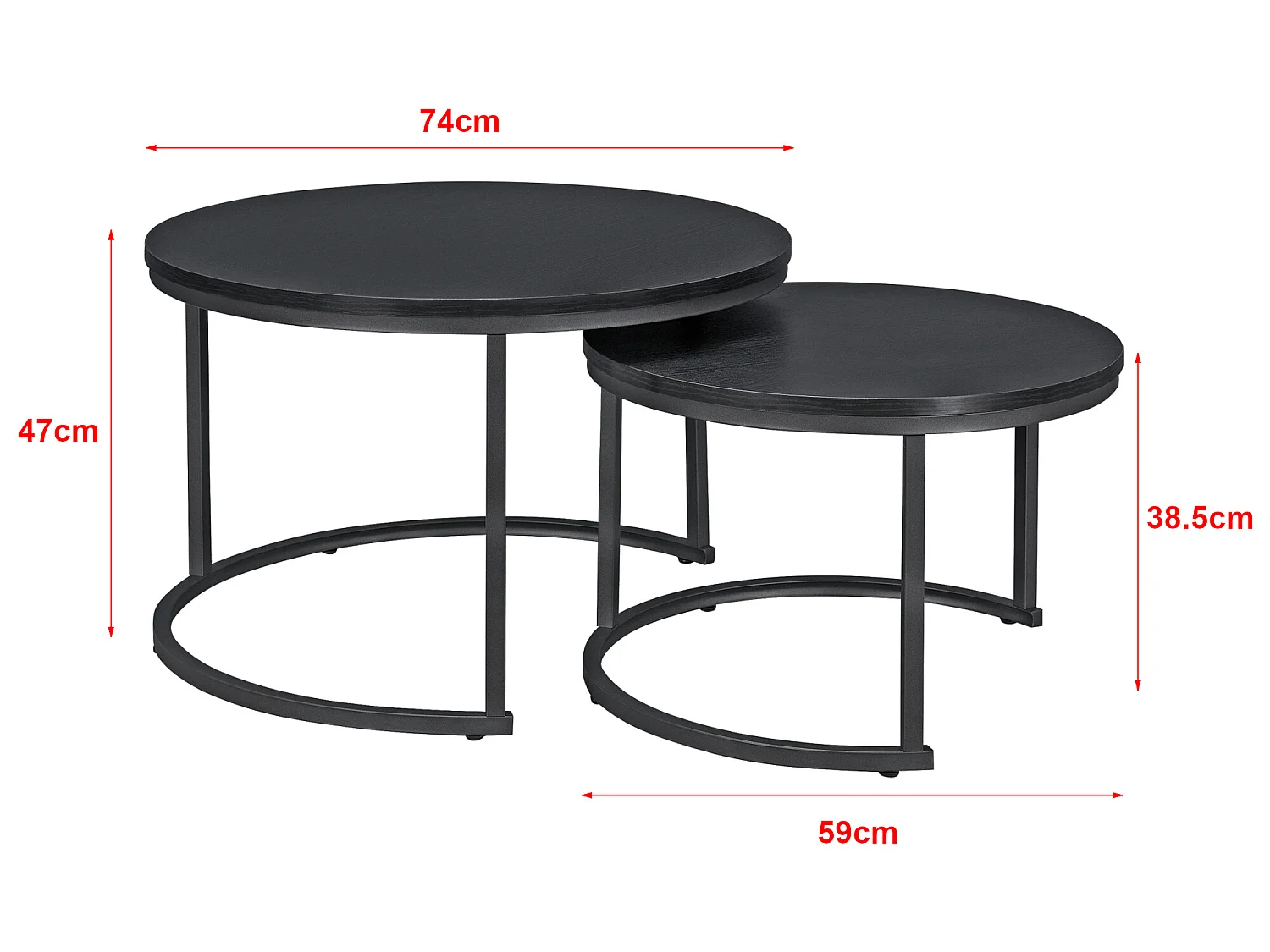 Set de 2 tables basses Christchurch rondes gigognes noir [en.casa]