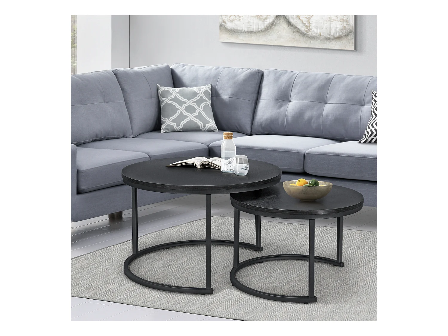 Set de 2 tables basses Christchurch rondes gigognes noir [en.casa]