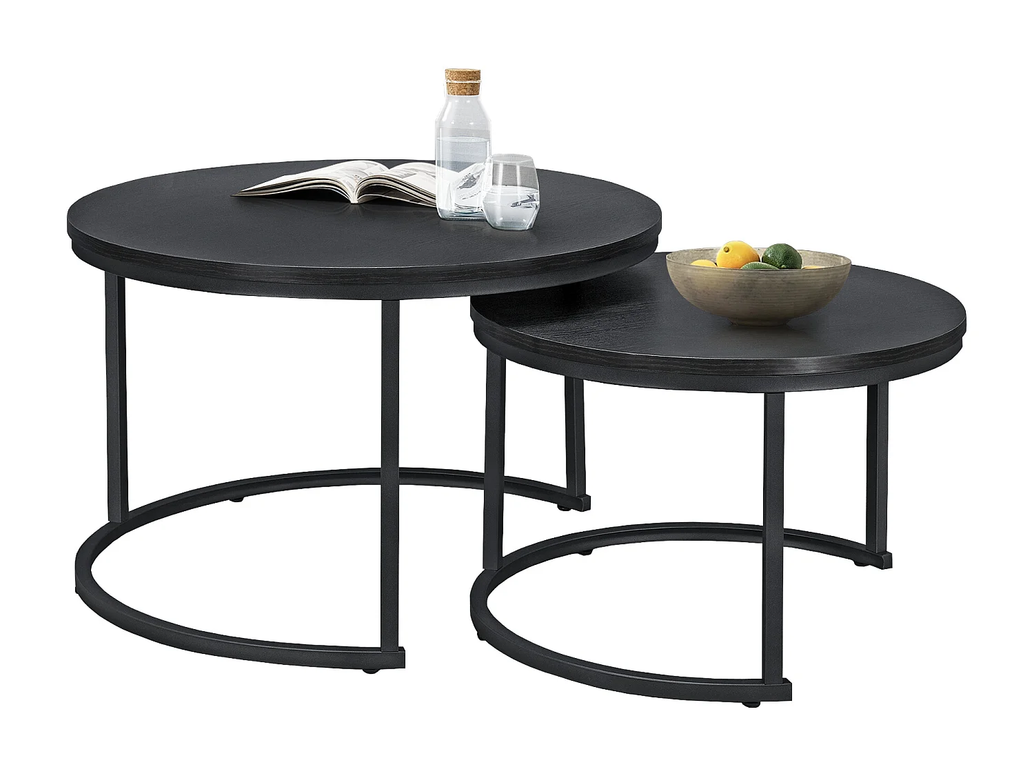 Set de 2 tables basses Christchurch rondes gigognes noir [en.casa]