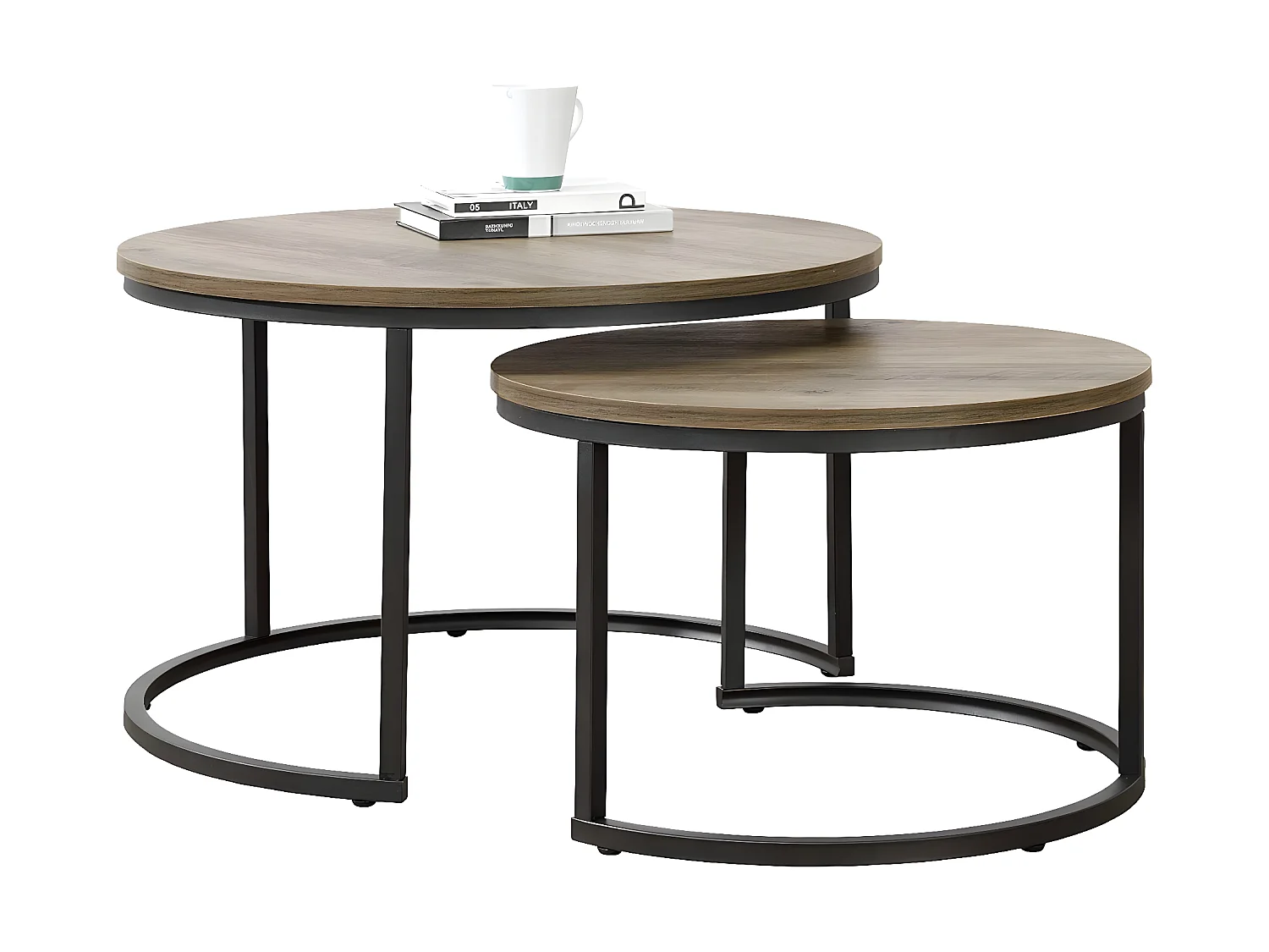 Set de 2 tables basses Christchurch rondes gigognes effet bois [en.casa]