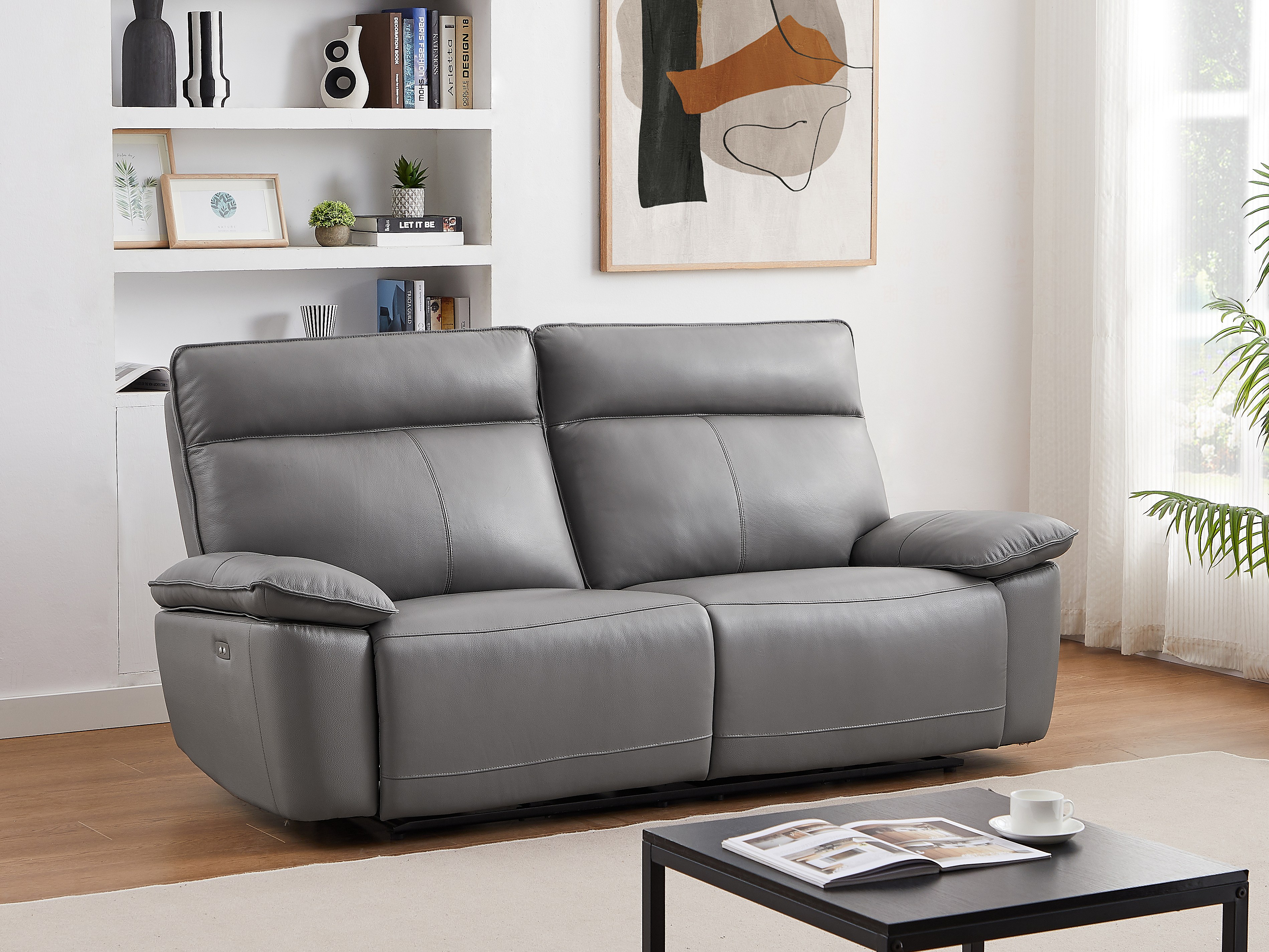 Relaxsofa 3Sitzer elektrisch Rindsleder Grau NOVENA günstig & bequem online kaufen