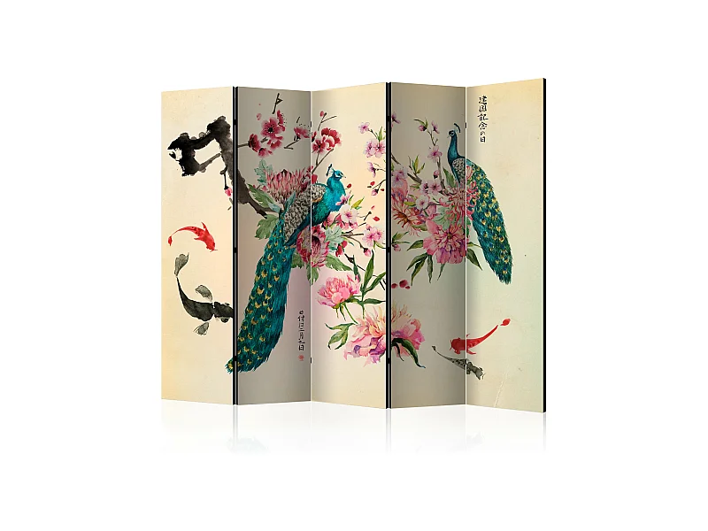 Paravent Paon et fleurs 5 volets - Artgeist