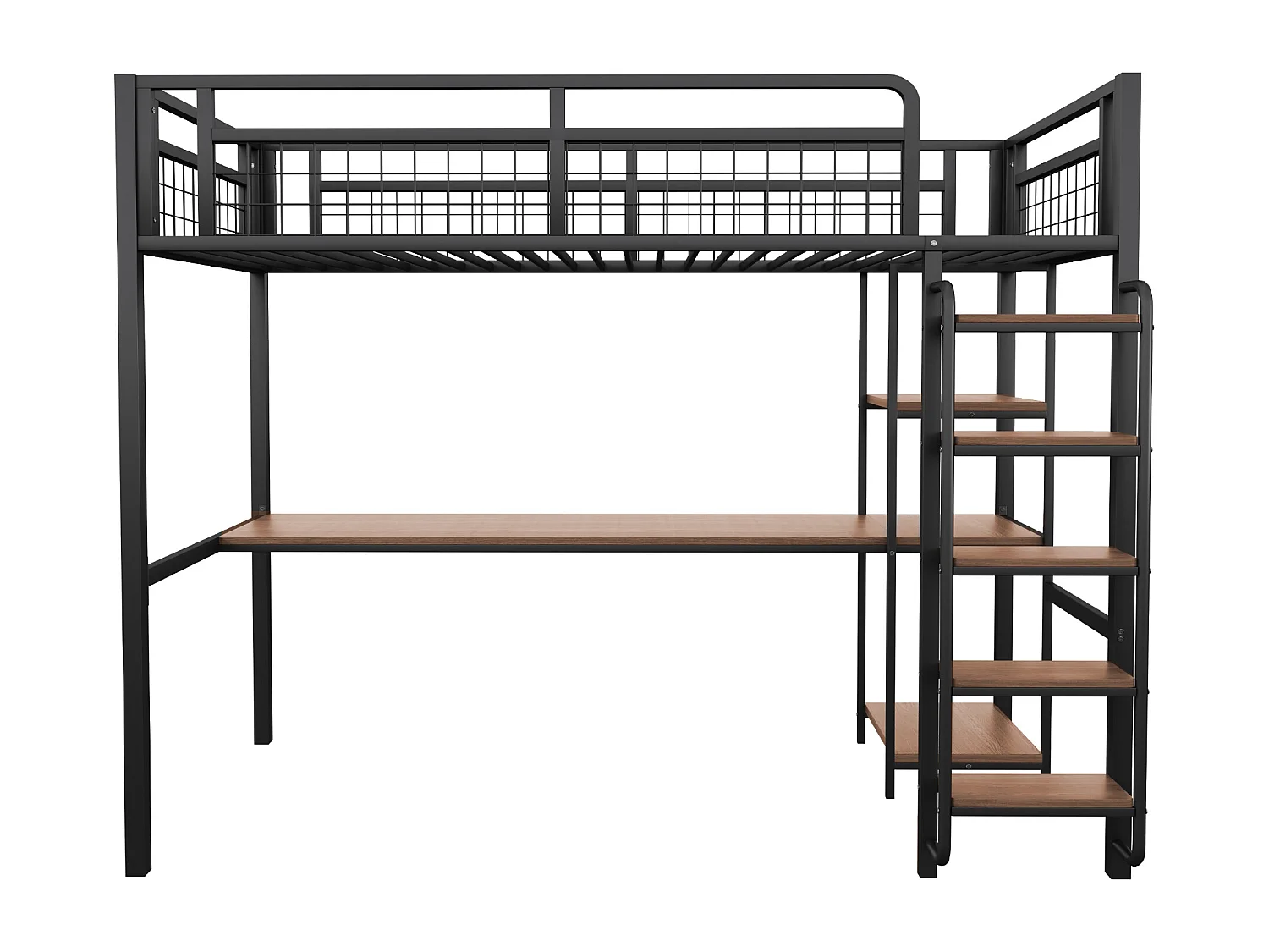 Hoogslaper 90 x 200 cm met bureau en opbergplanken - Metaal en MDF - voor kinderen - Zwart