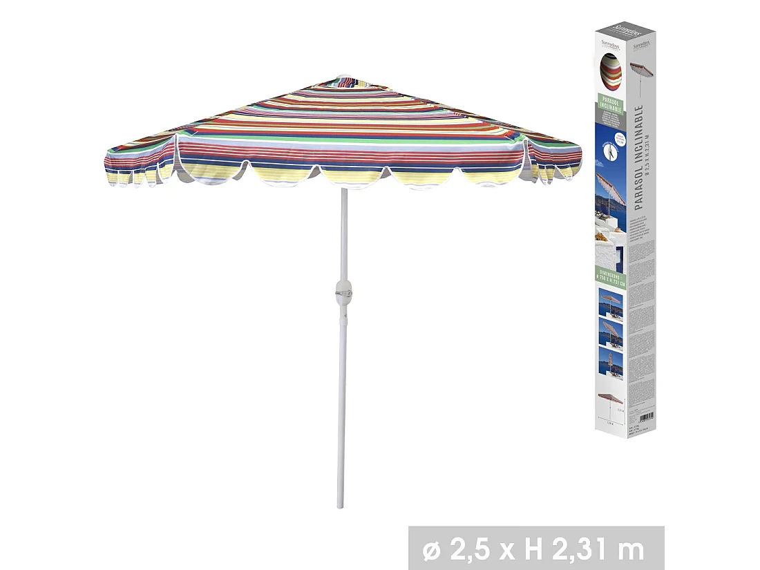 Kantelbare, meerkleurige parasol - Ø2,50m - H2,13m - Aluminium - Polyesterdoek 160g/m² - Met slinger