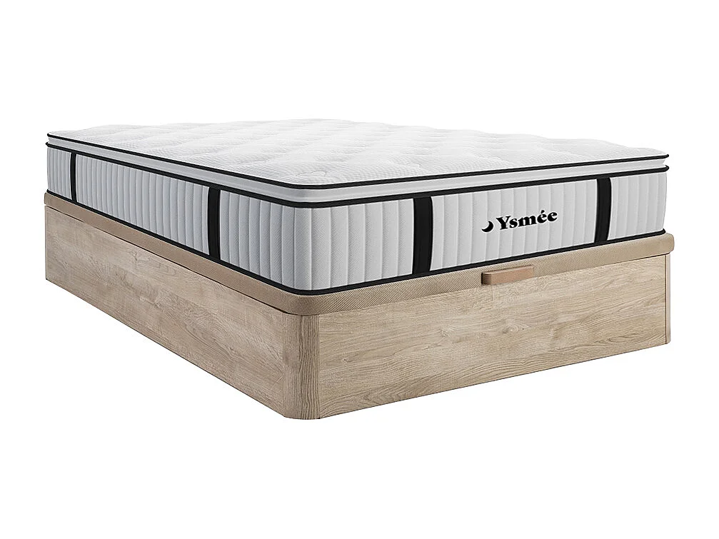 Ensemble 140 x 200 cm sommier coffre naturel clair + matelas ressorts ensachés surmatelas intégré ép.28cm - AMERICAN DREAM de YSMÉE