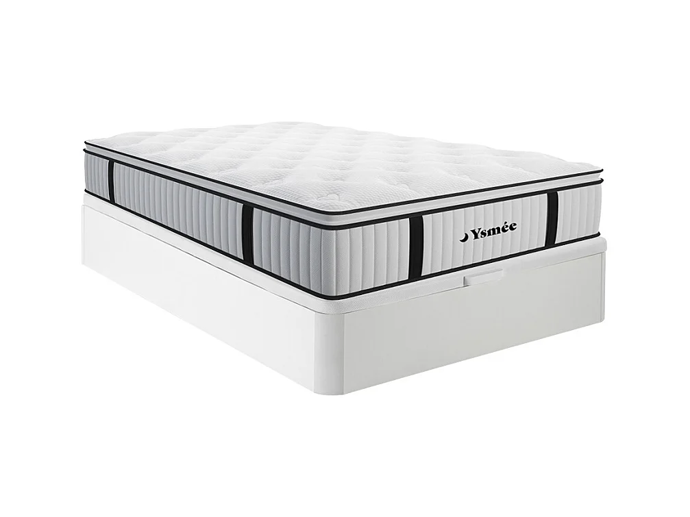 Ensemble 140 x 200 cm sommier coffre blanc + matelas ressorts ensachés surmatelas intégré ép.28cm - AMERICAN DREAM de YSMÉE