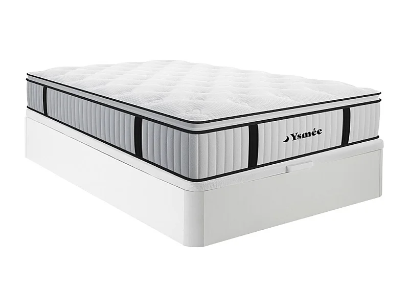 Ensemble 140 x 200 cm sommier coffre blanc + matelas ressorts ensachés surmatelas intégré ép.28cm - AMERICAN DREAM de YSMÉE