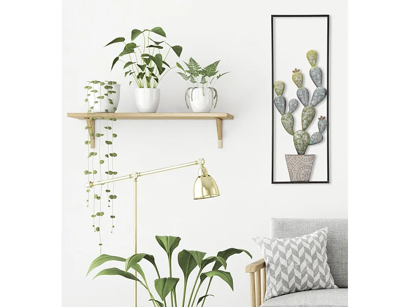 Déco Murale Encadrée en Métal "Cactus" 90cm Multicolore