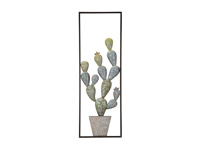 Déco Murale Encadrée en Métal "Cactus" 90cm Multicolore