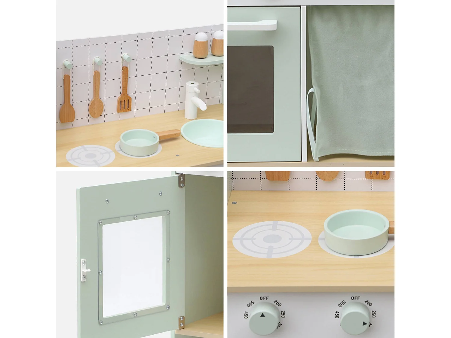 Cocina infantil de madera verde celadón