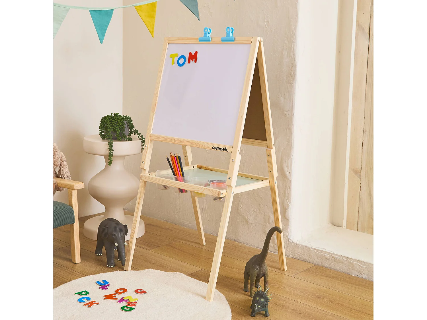 Pizarra de madera de doble cara para niños natural