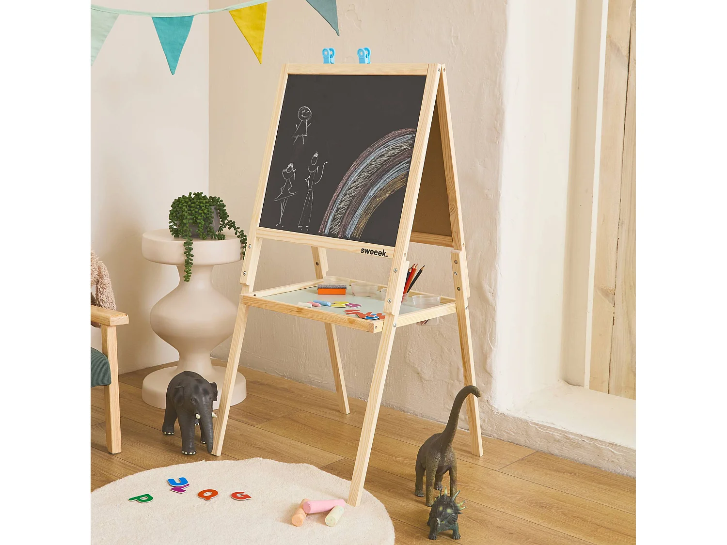 Pizarra de madera de doble cara para niños natural