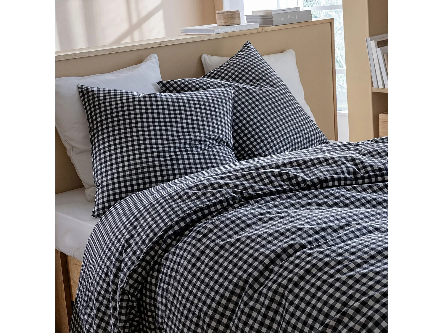 Parure de lit Vichy 200x200 Noir