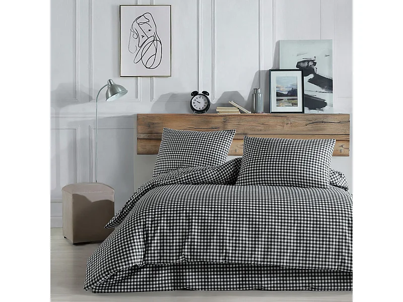 Parure de lit Vichy 200x200 Noir