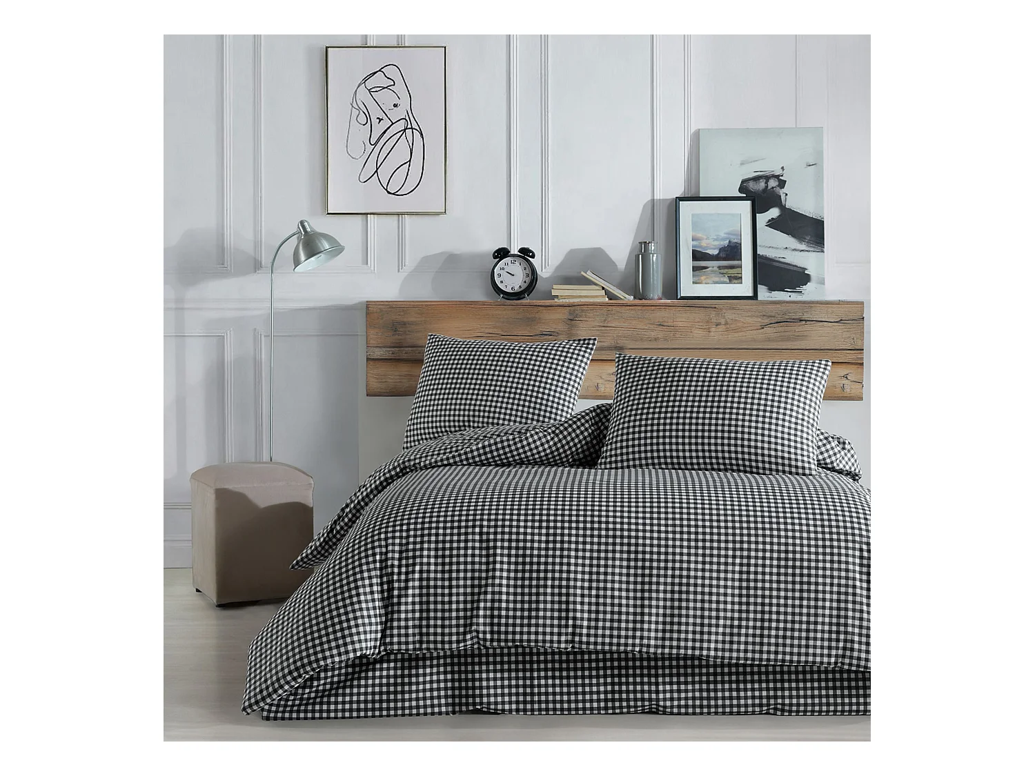 Parure de lit Vichy 240x220 Noir