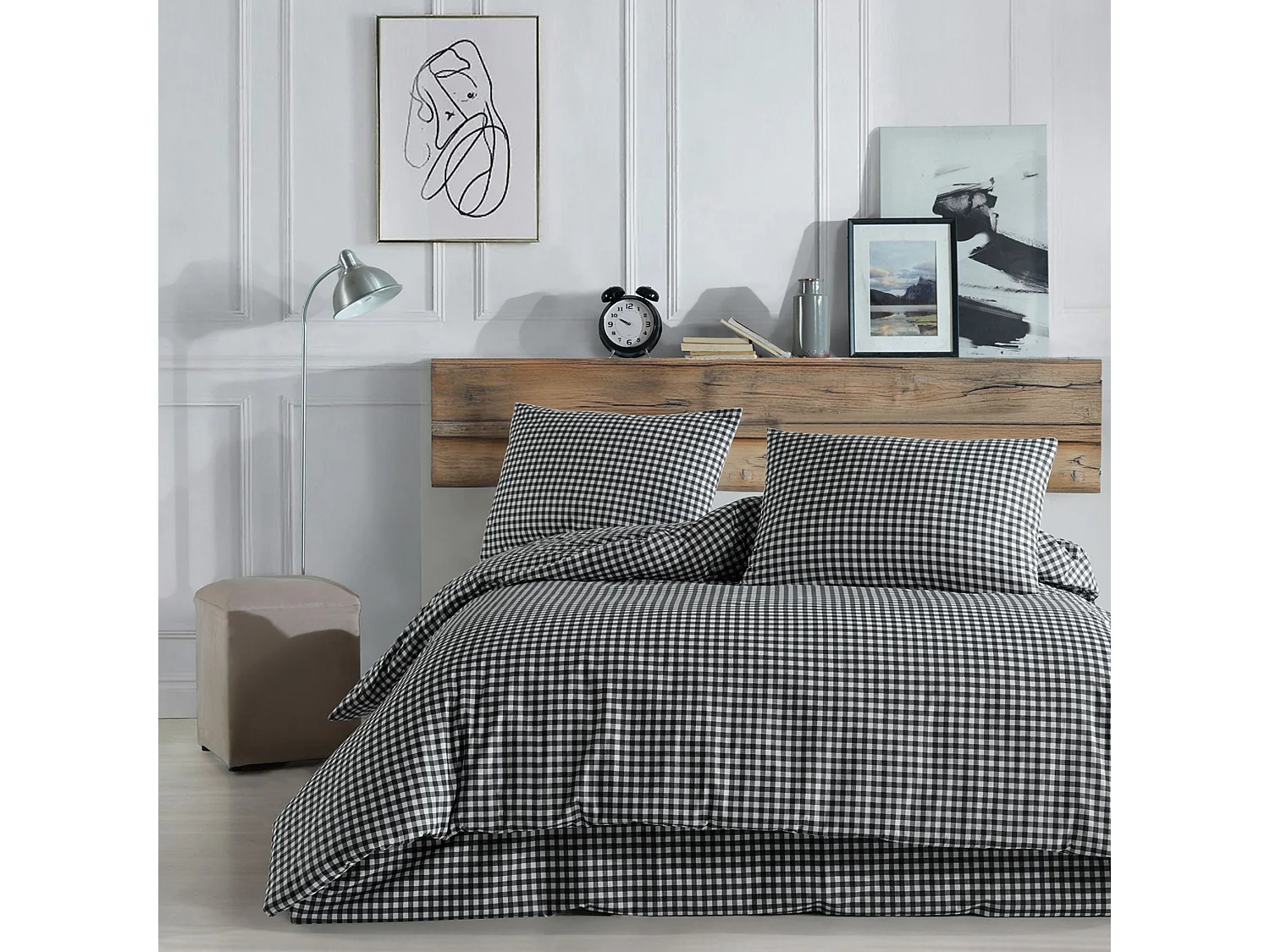 Parure de lit Vichy 240x220 Noir