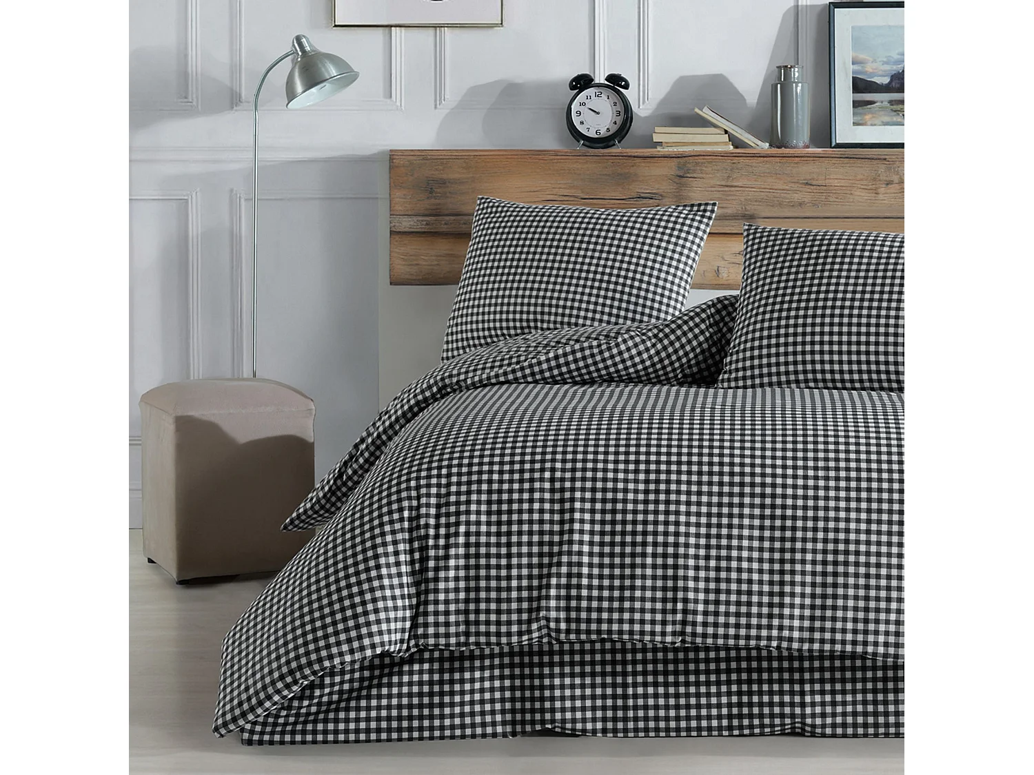 Parure de lit Vichy 240x220 Noir