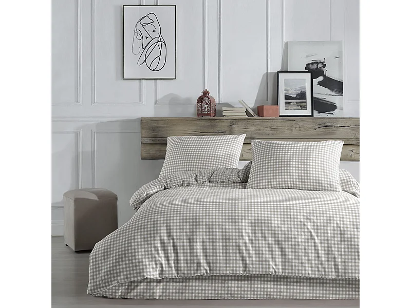 Parure de lit Vichy 260x240 Beige