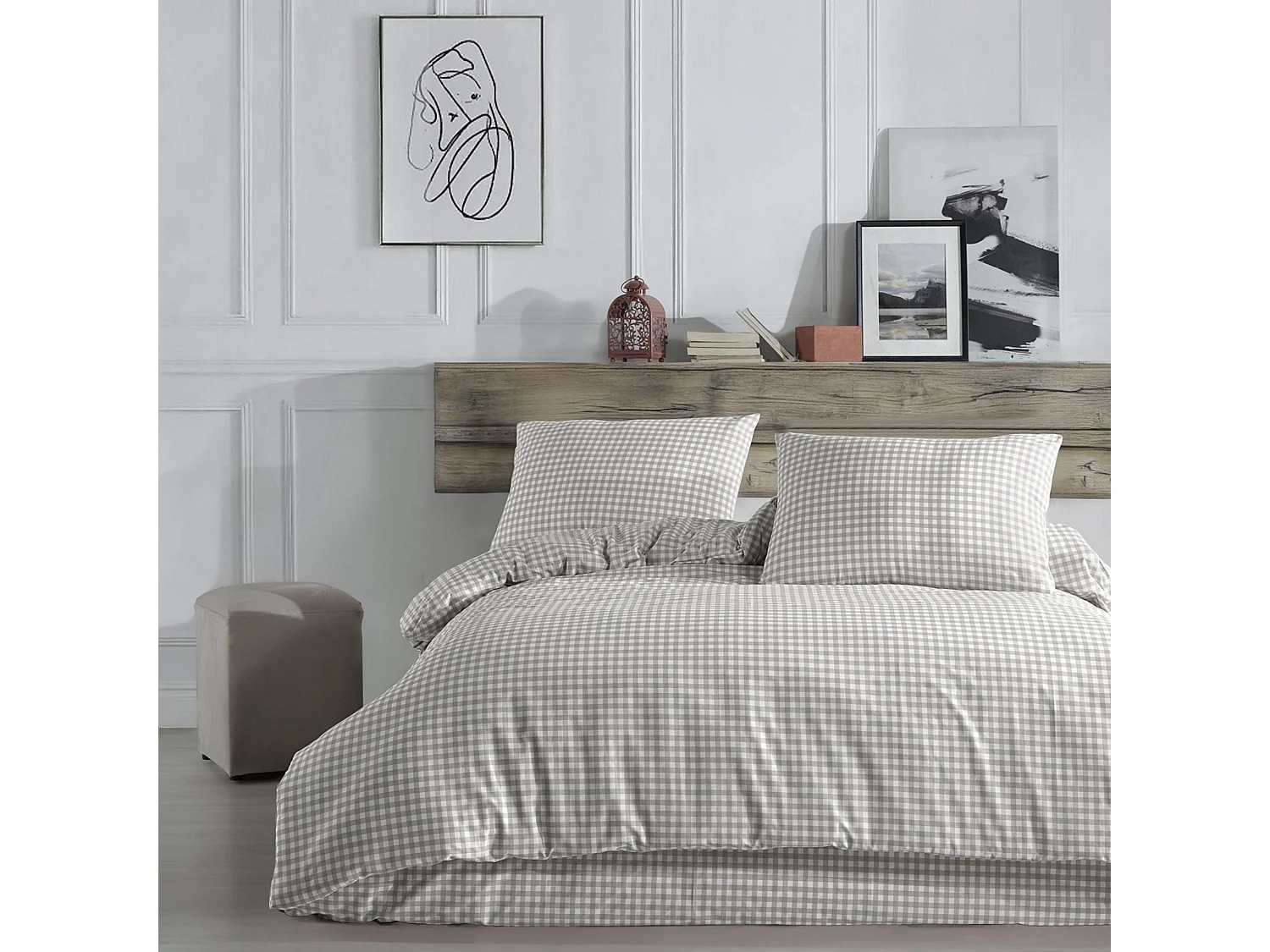 Parure de lit Vichy 260x240 Beige