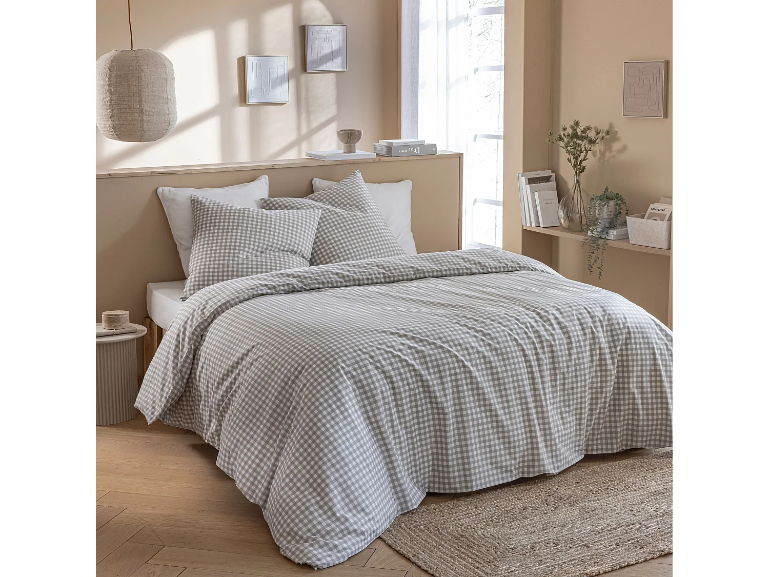 Parure de lit Vichy 200x200 Beige