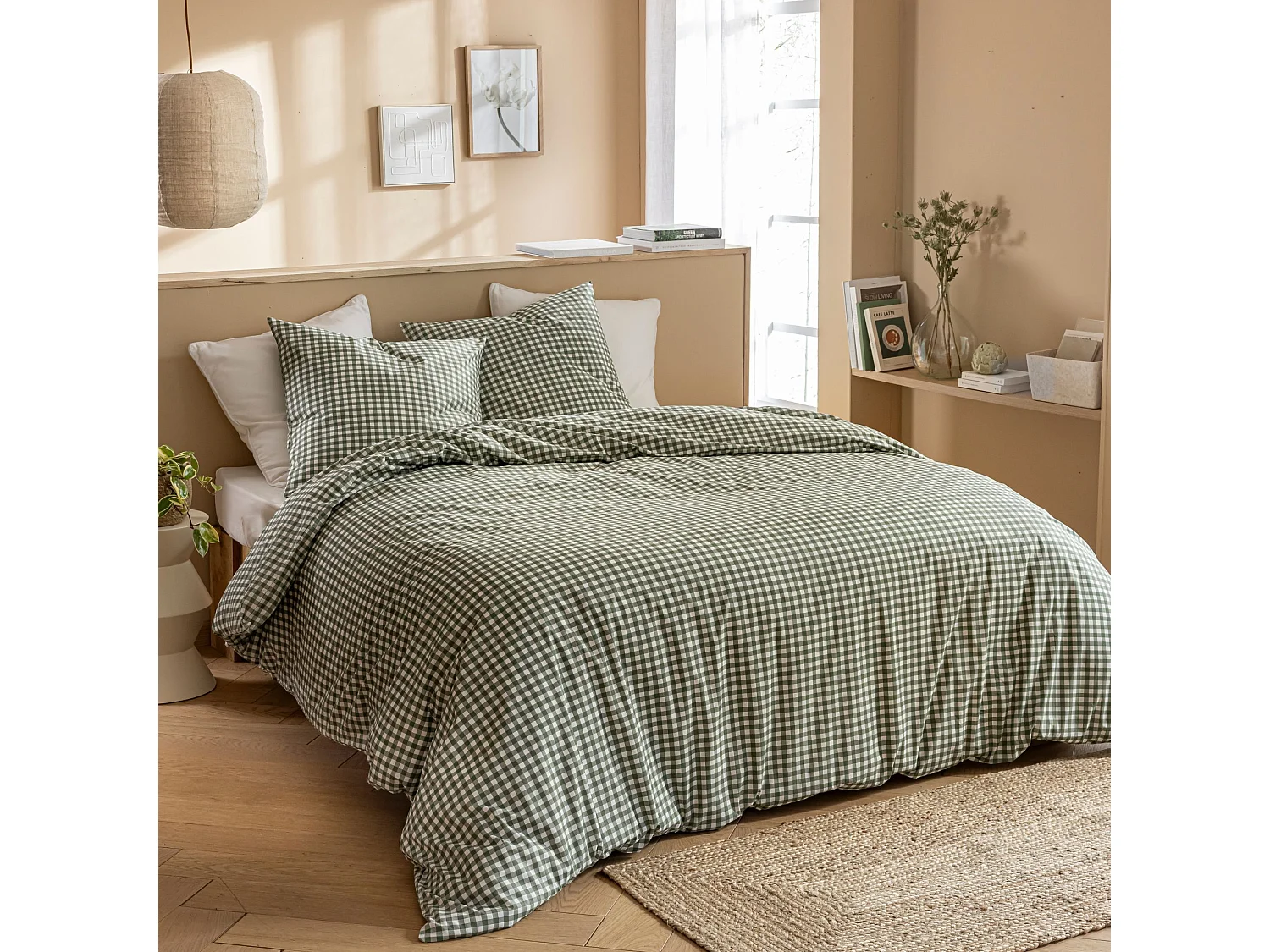 Parure de lit Vichy 200x200 Vert d'eau