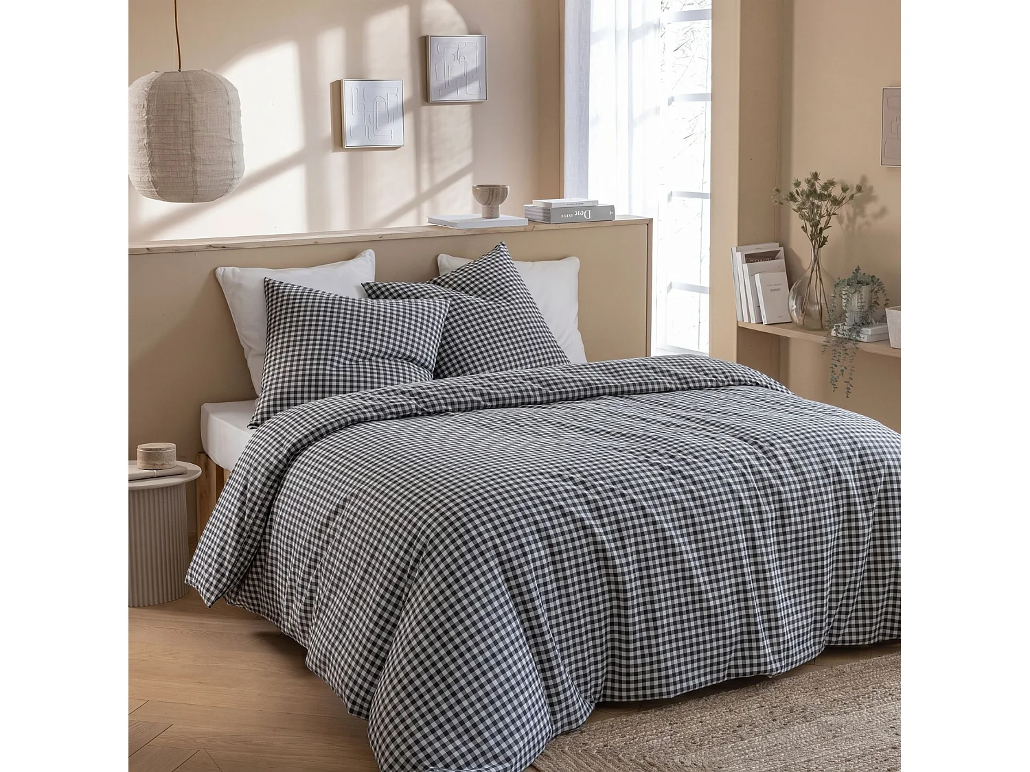 Parure de lit Vichy 140x200 Noir