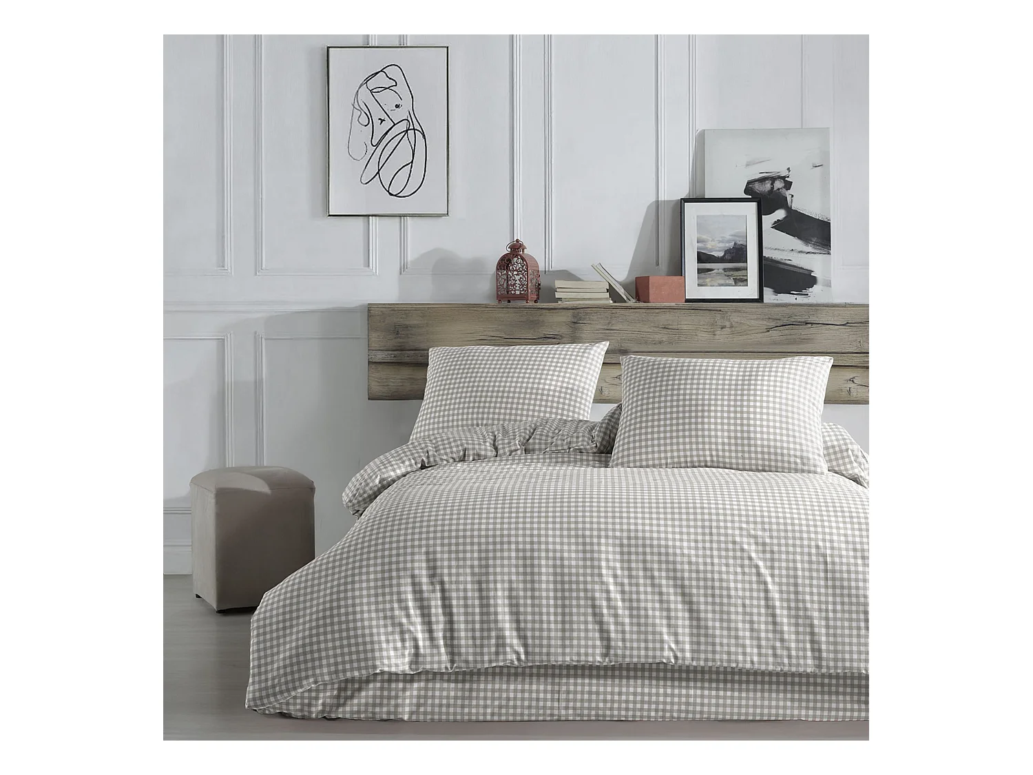 Parure de lit Vichy 240x220 Beige