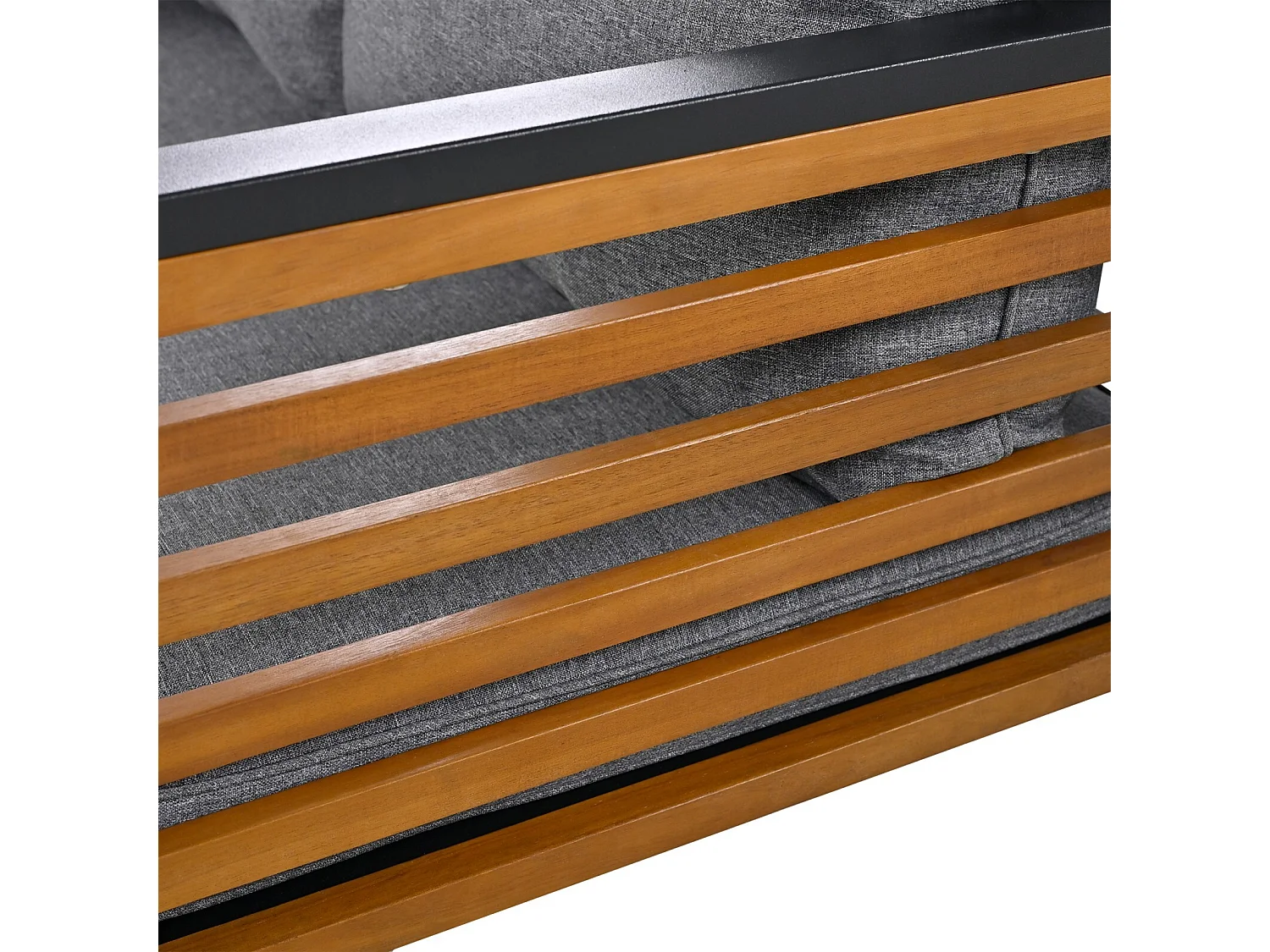 Móveis de jardim modulares - com armações de ferro galvanizado e apoios de braços de madeira - mesa de café e sofá modular 6 lugares