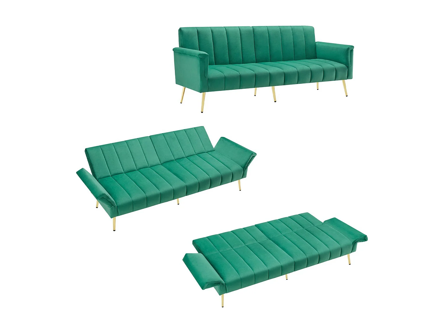 Express Cabrio 4 -Eierer -Sofa in grünem Samt, mit Hilfsfüßen, Schlaf 220 x 104 cm, max. 150 kg Last, 183x76x75 cm