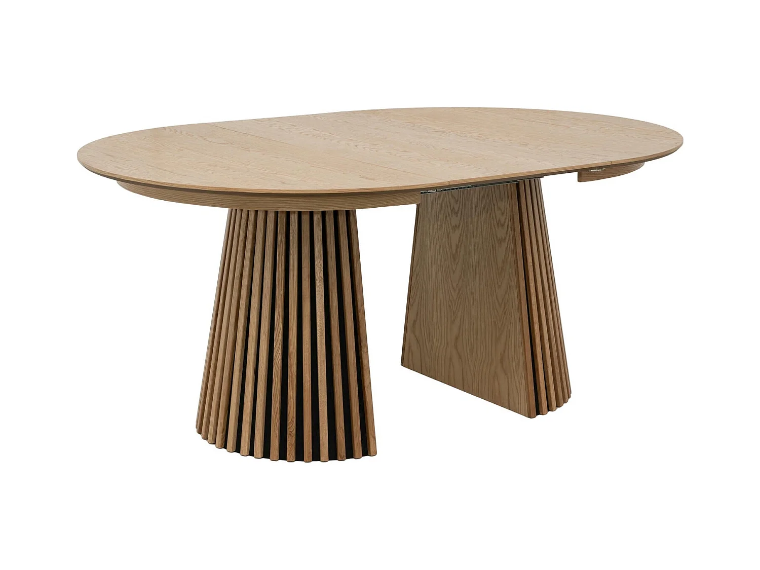 Table à manger extensible Svendborg - Ronde - MDF et placage de chêne - Naturel