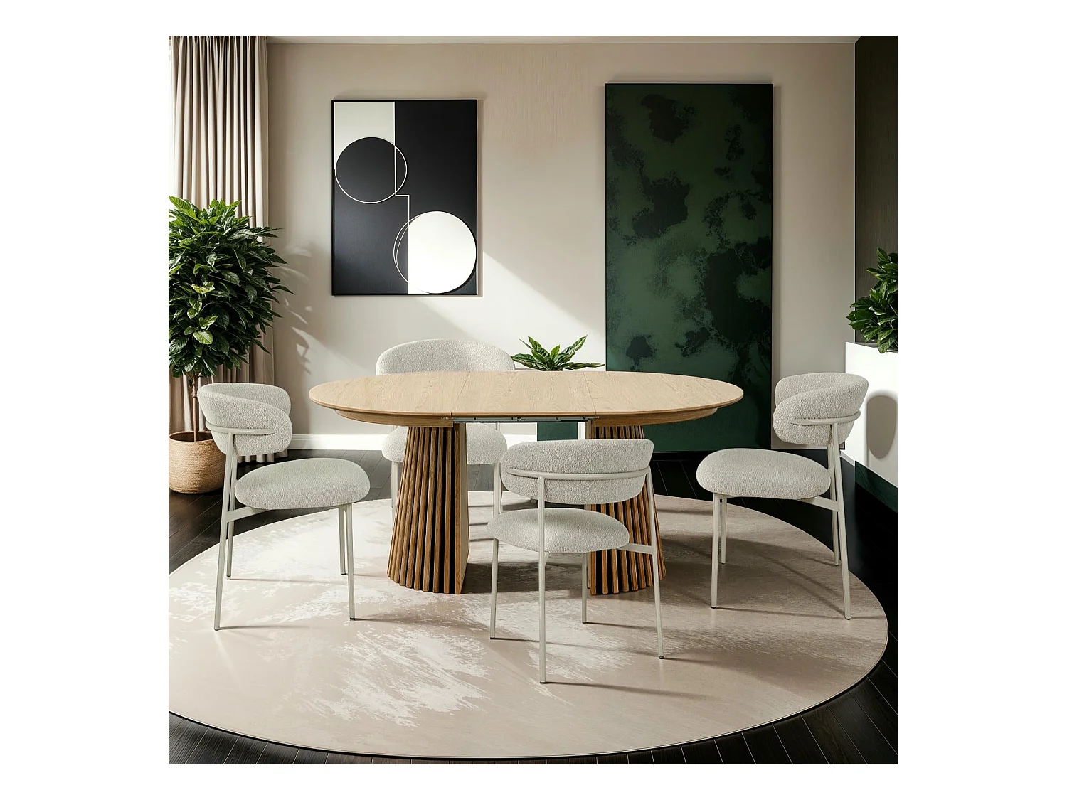 Table à manger extensible Svendborg - Ronde - MDF et placage de chêne - Naturel