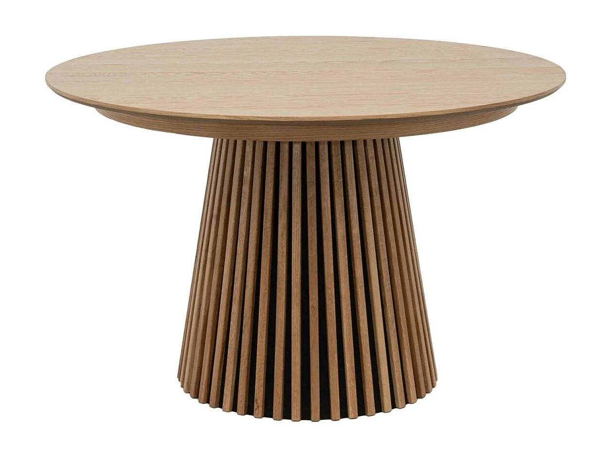 Table à manger extensible Svendborg - Ronde - MDF et placage de chêne - Naturel