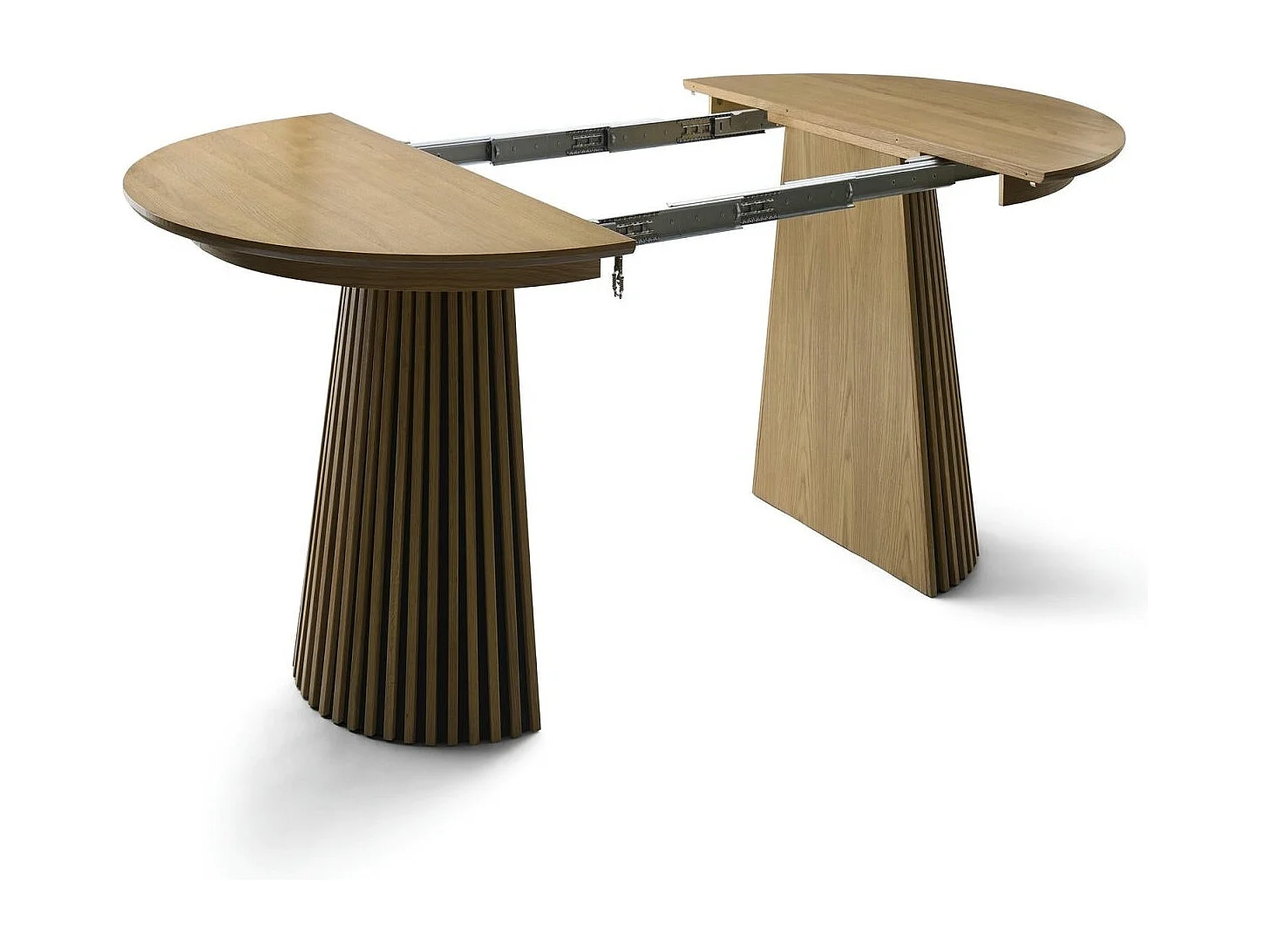 Table à manger extensible Svendborg - Ronde - MDF et placage de chêne - Naturel