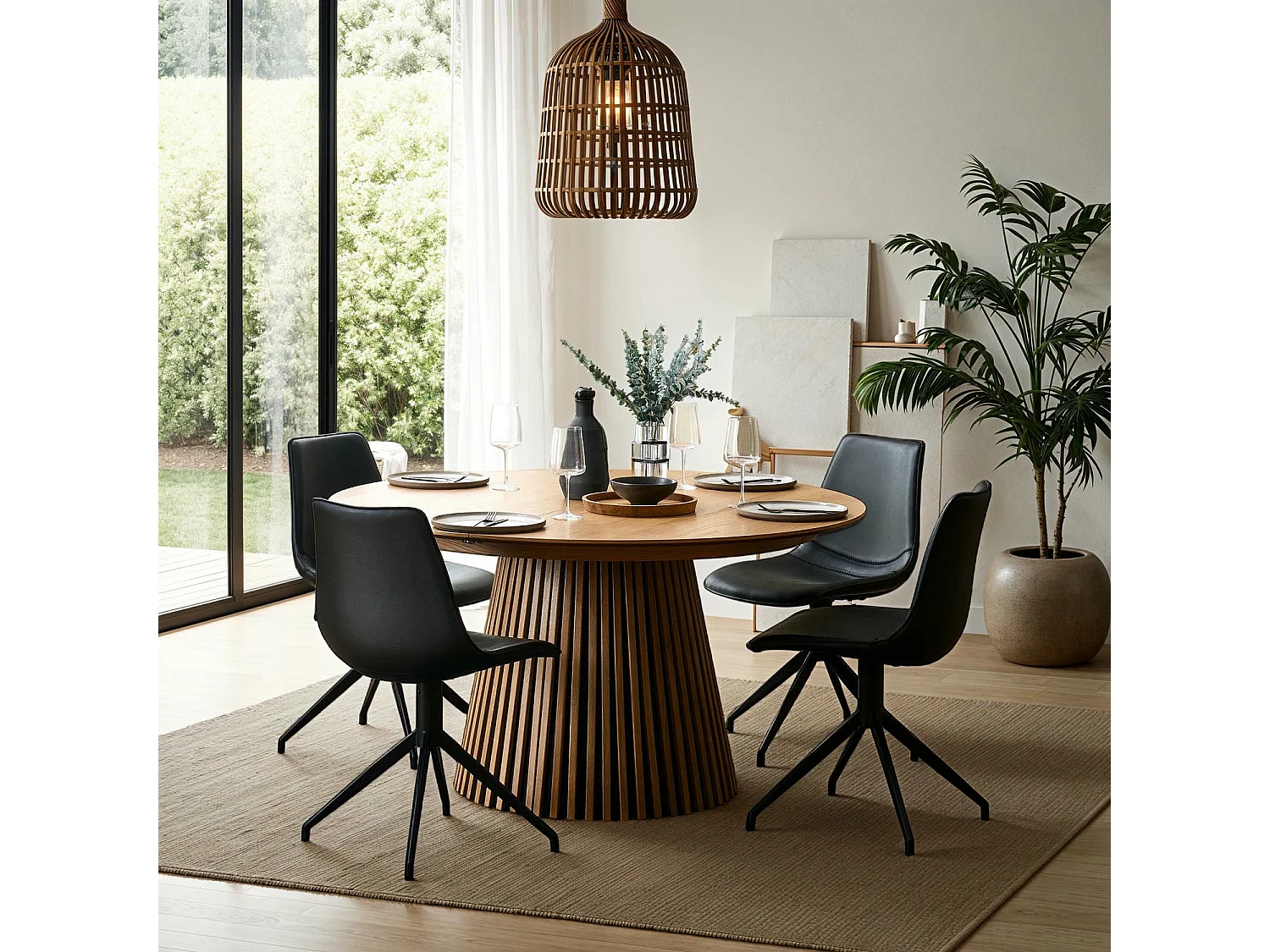 Ronde Uitschuifbare eettafel Svendborg - MDF & eiken fineer - Naturel