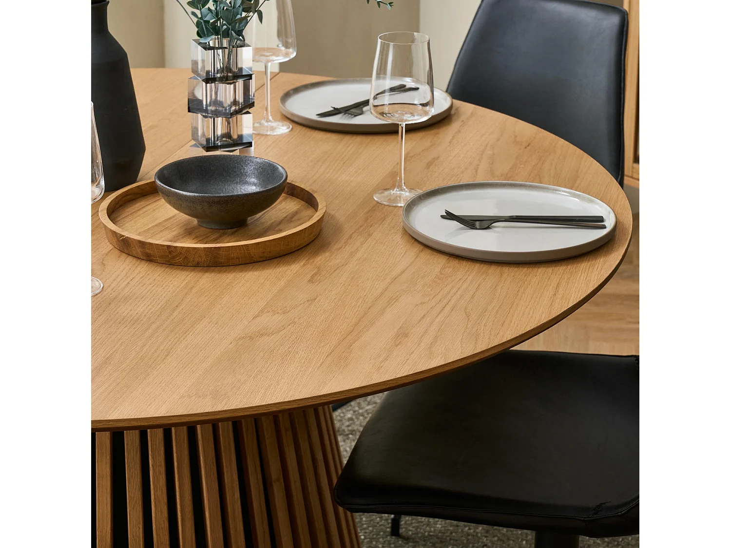 Ronde Uitschuifbare eettafel Svendborg - MDF & eiken fineer - Naturel