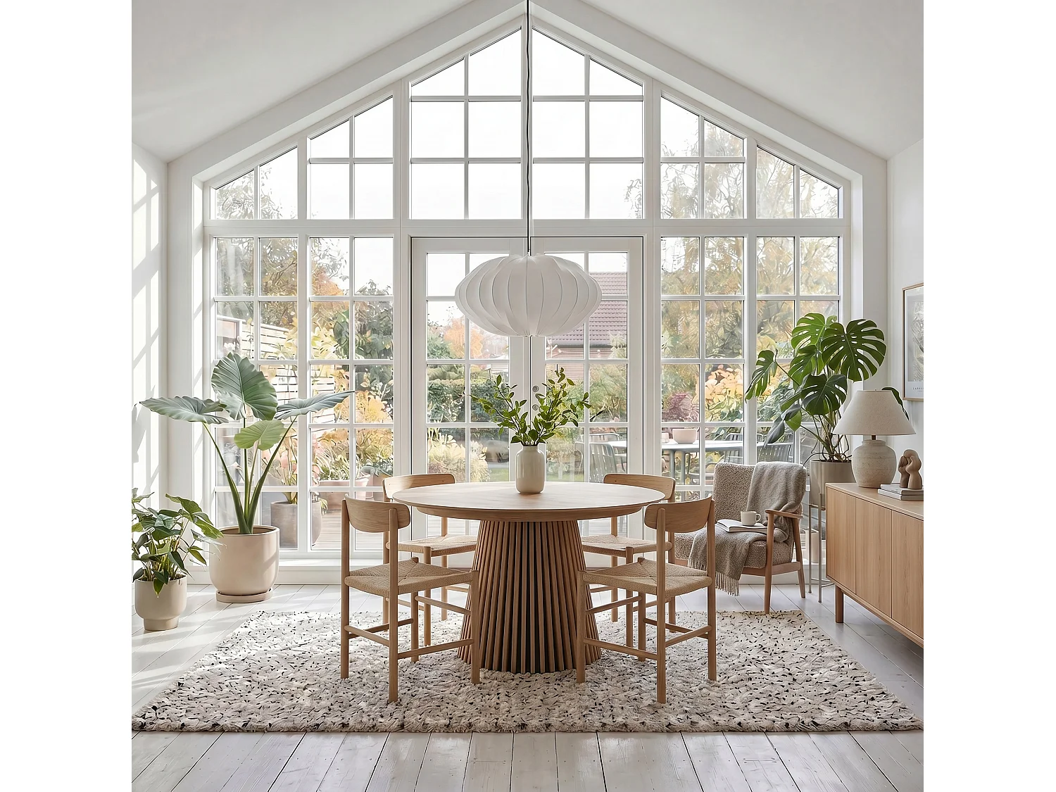 Table à manger extensible Svendborg - Ronde - MDF et placage de chêne - Naturel
