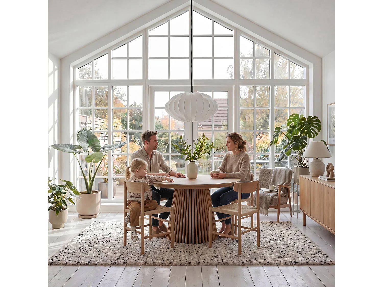Table à manger extensible Svendborg - Ronde - MDF et placage de chêne - Naturel