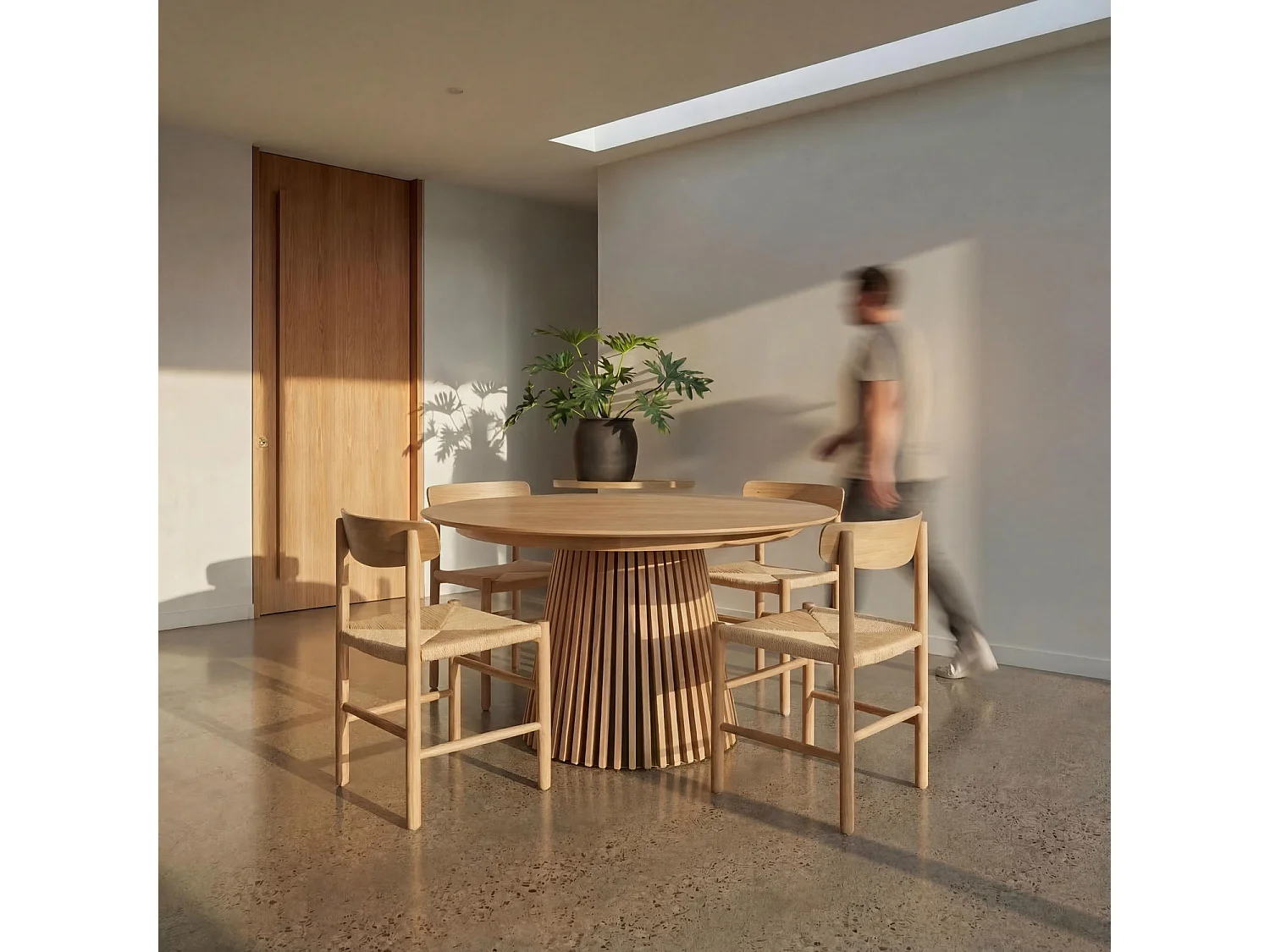 Table à manger extensible Svendborg - Ronde - MDF et placage de chêne - Naturel