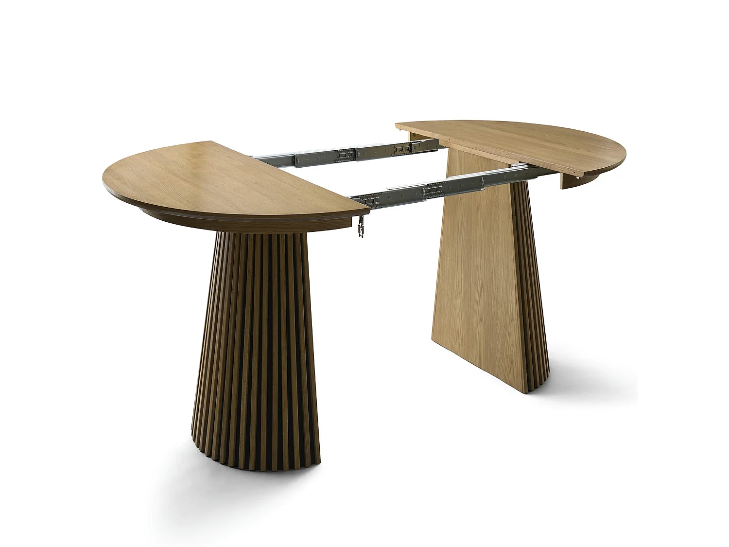 Table à manger extensible Svendborg - Ronde - MDF et placage de chêne - Naturel