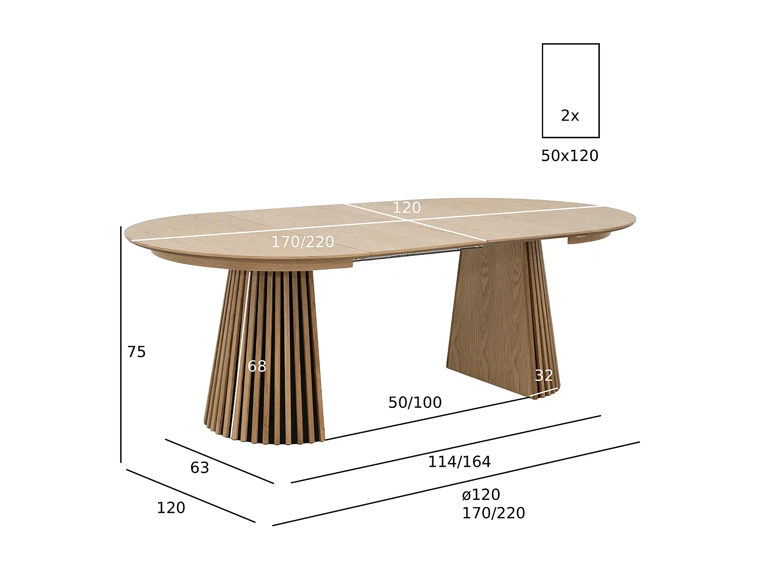 Ronde Uitschuifbare eettafel Svendborg - MDF & eiken fineer - Naturel